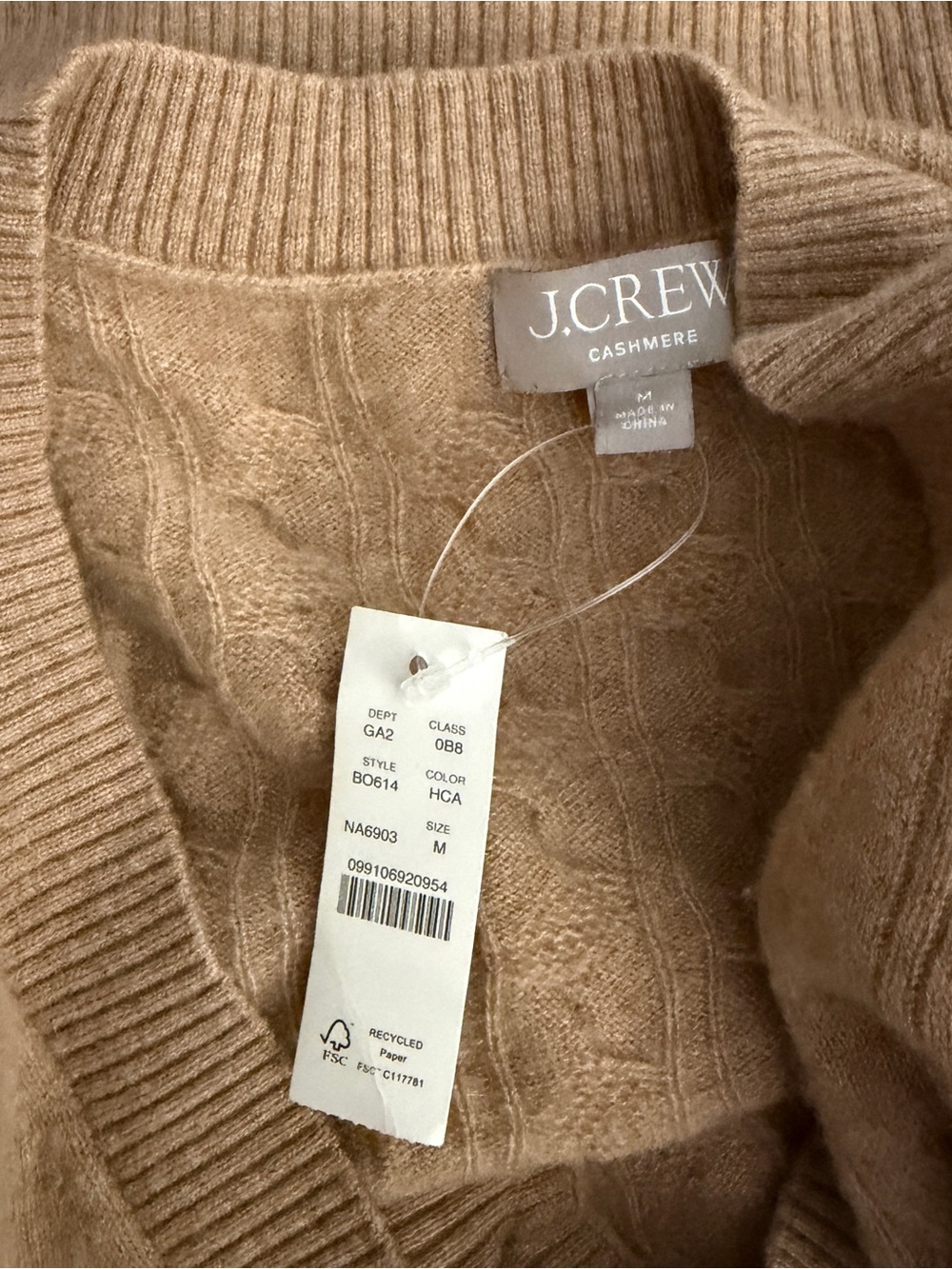NWT$158 J. Crew 💯 Cashmere Shrunken Cable-Knit V-Neck Cardigan, M, Medium - Picture 6 of 7
